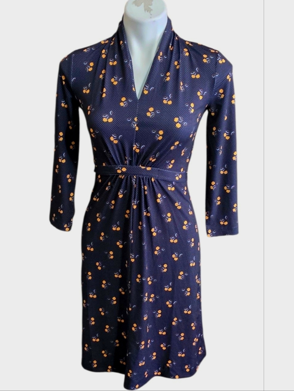 French Connection Aventine Lemon Print Polka Dot Dress Navy Size  O - Picture 2 of 11